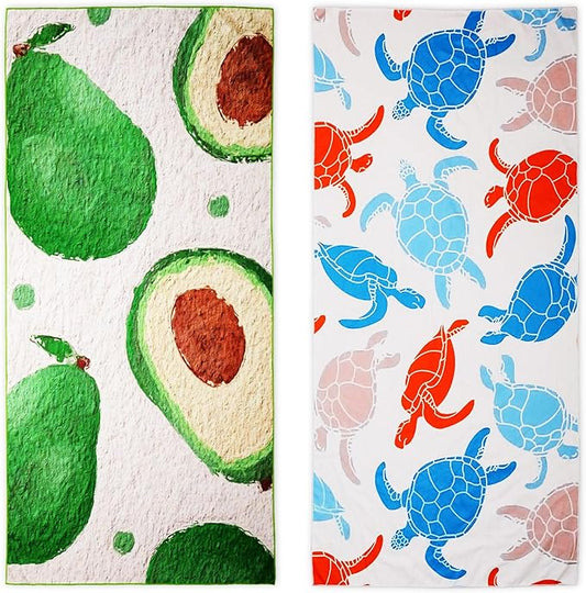 Microfiber Beach Towels 2 Packs, Oversized Quick-Dry Towels for Adults, Lightweight Thin Towels (72" x 36") for Swimming, Beach, Camping