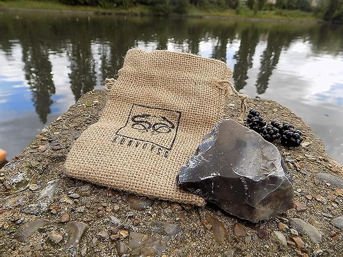 English Flint Stone Rock for Use with A Carbon Steel Striker (not included) for Bushcraft, survival and Camping Activities. Comes in an Emergency Tinder Jute Bag.
