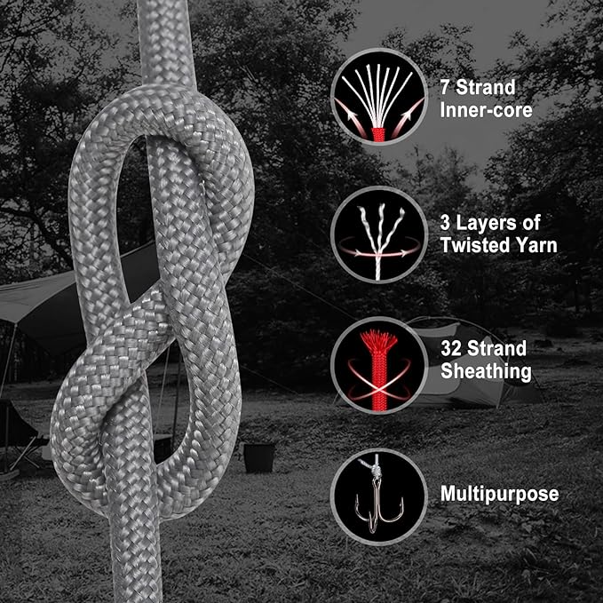 WEREWOLVES Paracord Rope, 7 Strand Type III Parachute Cord 4mm 100ft / 200ft for Crafting, DIY Projects, Survival Bracelets (Gray, 200 ft)