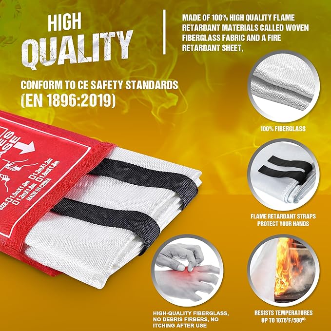 Fire Blanket, 2 Pack- 47”x 47” Fire Extinguisher Blankets for Home & Kitchen, High Heat Resistant Fire Suppression Blankets for Home Safety, Grill, Car, Office, Warehouse, and Camping