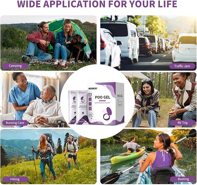 Portable Toilet Absorbent Poo Powder,60 Packets Eco Poo Gel for Portable Toilet,Fast-Absorbing Camping Toilet Chemicals,Deodorizing Treatment for Camping Outdoor Hiking