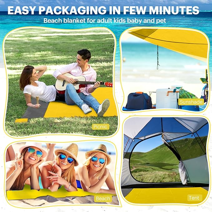 EASYFUN Beach Blanket Sandproof Oversized, 79''×83'' Extra Large Beach Mat, Portable Picnic Mat for Travel Camping Hiking, Lightweight Beach Essentials Family Water Resistant Mat Nylon 210T
