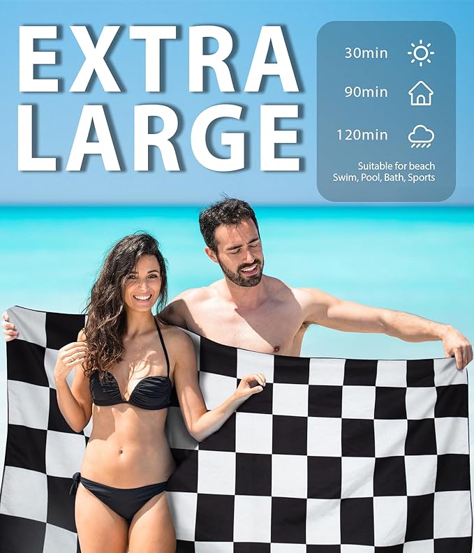 Microfiber Beach Towel – Block Quick Dry Lightweight Sand Free Oversized Large Towel Accessories Travel Must Have Swim Pool Yoga Camping Gear Summer Essentials Packable Sandproof Item Gift 71" 32"