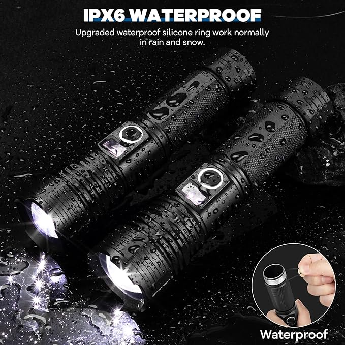 Rechargeable LED Flashlights High Lumens, 2Pack 900000 Lumens Super Bright Flashlight with 5 Modes IPX6 Waterproof, Powerful Flashlight Waterproof Flash Light for Home Emergencies Camping
