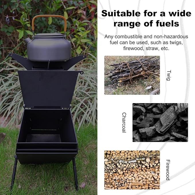 Rocket Stove Wood Burning Camp Stove Rocket Stove for Cooking Portable Wood Mini Burning Stove, Fire Camping Stove for Cooking backyard cooking Camping grill outdoor events BBQ Comes with storage bag