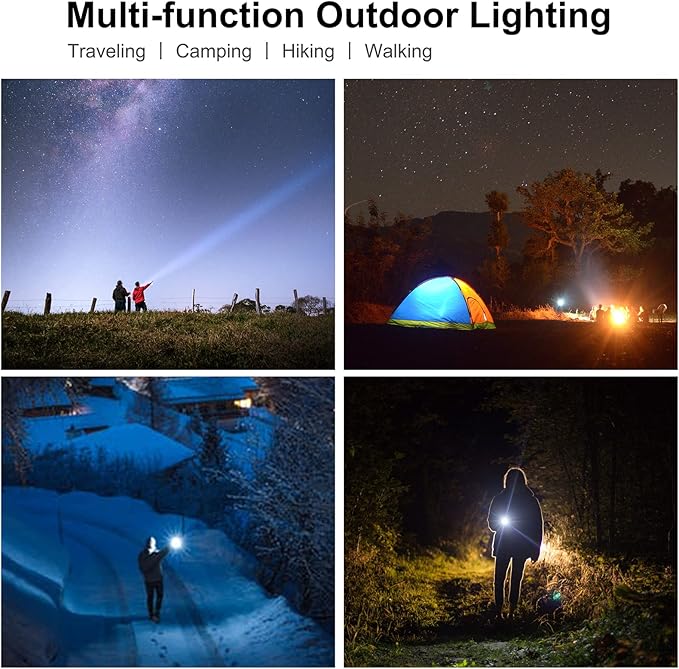 BIGSUN Rechargeable Spotlight, High Lumens 1000,000 LED Flashlight with Three Filter Lens, Built-in 10000mAh Battery Pack, Outdoor Handheld spot Light,for Farm,Hunting,Observe Animals