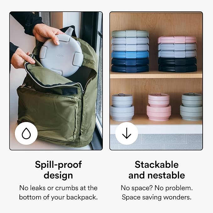 STOJO Collapsible Bowl 3 Set - Carbon, 36oz - Reusable Silicone Bowl for Hot and Cold Food - Perfect for Travel, Meal Prep, To-Go Lunch, Camping & Hiking - Microwave & Dishwasher Safe