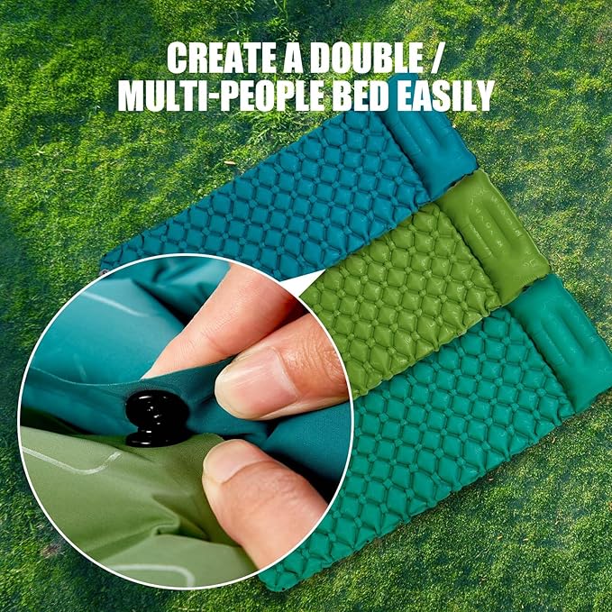 AKSOUL Sleeping Pad Inflatable for Camping: Ultralight & Compact Self Inflating Camp Mat with Built-in Foot Pump, Connectable Portable Air Mattress for Hiking, Backpacking Travel