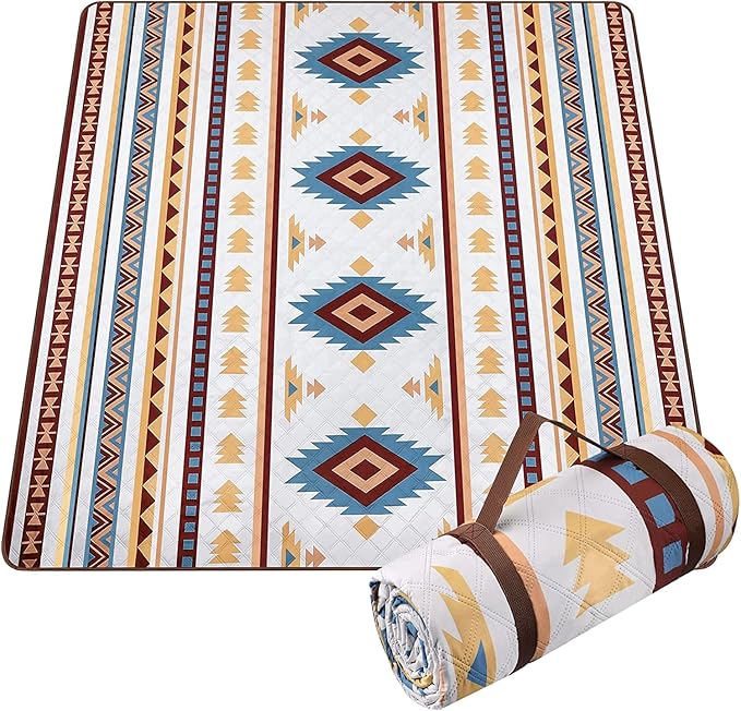 EXELNT Extra Large Outdoor Picnic Blankets Waterproof, for The Beach, Camping Travelling on The Grass, Park Blanket, Rolling Up Packaging,Portable Carring, 79" x 79" Picnic Mat - Aksu Style (Pink)