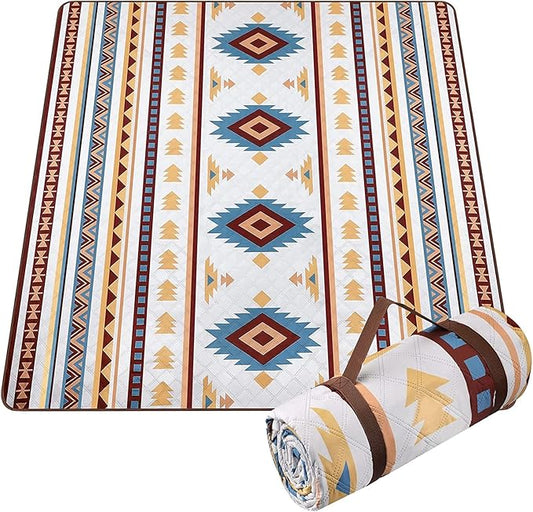 EXELNT Extra Large Outdoor Picnic Blankets Waterproof, for The Beach, Camping Travelling on The Grass, Park Blanket, Rolling Up Packaging,Portable Carring, 79" x 79" Picnic Mat - Aksu Style (Pink)