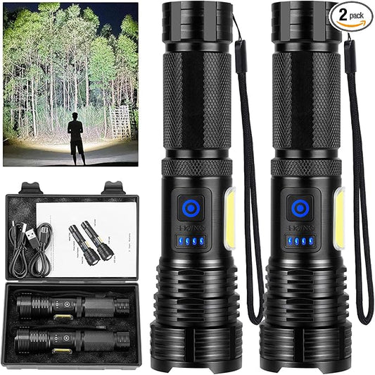LED Rechargeable Flashlights 990000 High Lumens, Super Bright Flashlight High Power Flash Light with 7 Modes, 15H Running Time, IPX7 Waterproof Handheld Flashlight for Home Camping