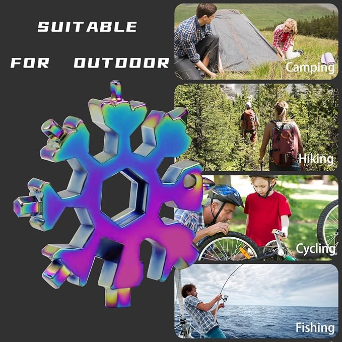4 Pack 18 In 1 Snowflake Multitool, Stainless Steel Snowflake Wrench/Bottle Opener/Screwdriver Kit, Snowflake Multi Tool for Outdoor Travel Camping Hiking, Great Christmas Gift for Men