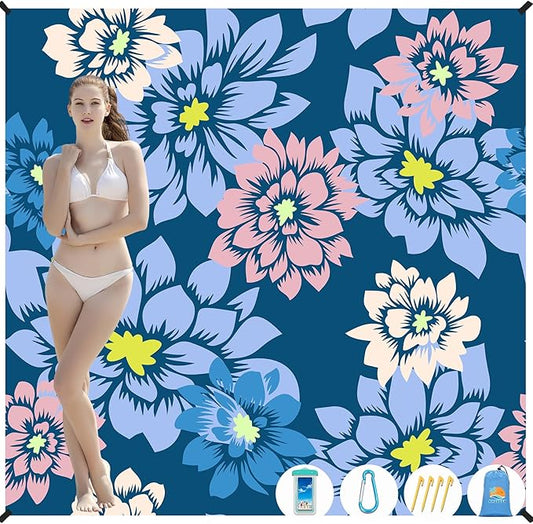 Beach Blanket Waterproof Sandproof 1-7 Adult Oversized 78 '' × 81 '' Lightweight Durable Compact Sand Free Beach Mat for Travel Camping Hiking Picnic Blanket Extra Large