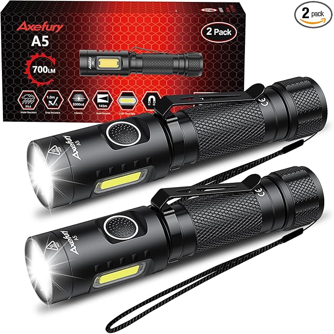 A5 Flashlight,EDC Flashlight with Magnet, 2Pack Mini Tactical Flashlight,Dual Fuel Max 700 High Lumens,6 Modes,Cob worklight for Camping, Emergency(Not Included Battery) Gift