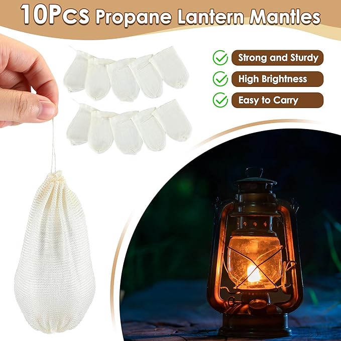 10 Pcs Propane Lantern Mantles with Glass Replacement Lantern Globe, U Shape Mantles and Standard Shape Lantern Replacement Globe, Propane Lantern Mantles Replacement Parts for Outdoor Camping