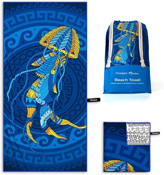 OCOOPA Microfiber Beach Towel Fast Drying, Extra Large 71" x 32" Sand Free Beach Towel Super Lightweight Towels for Swimming Pool, Camping, Picnic, Yoga Gym Sports