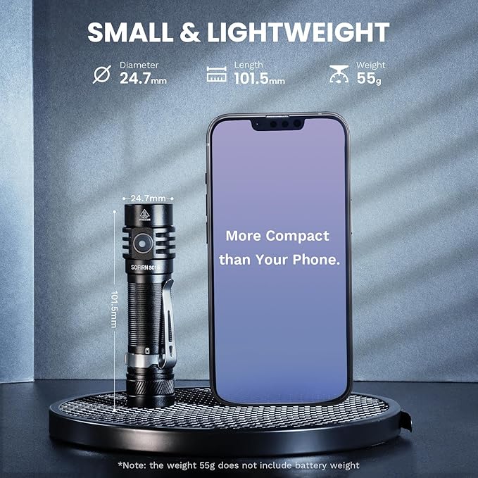 77outdoor EDC Small Rechargeable Flashlight, Sofirn SC18 1800 High Lumen Flashlight, Super Bright Pocket Light with Powerful SST-40 LED, Type C Charging Port for Camping, Emergency, Dog Walking