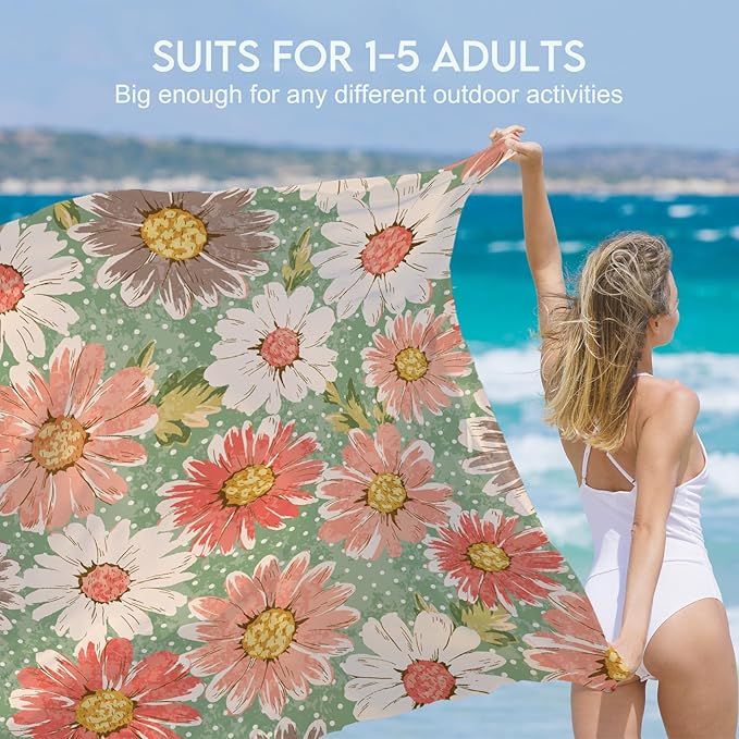 BYDOLL Beach Blanket Waterproof Sandproof 78''×81'' 1-7 Adults Oversized Lightweight Large Picnic Mat Waterproof Sandproof Blanket for Beach