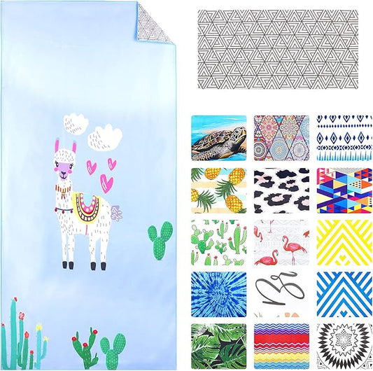 Alpaca Cactus Microfiber Pool Sandproof Beach Towel Blanket - Quick Fast Dry Sand Free Proof Outdoor Camping Travel Rack Swim Micro Fiber Thin Yoga Mat Personalized Girls Women Men Adults Funny