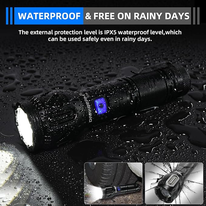 DARKBEAM LED Flashlight High Lumens,Rechargeable 900,000LM Super Bright, Emergency Mobile Charge - 5 Mode, Focusable, Water Resistant, Long Lasting - Handheld Camping Flash Light for Power Outage