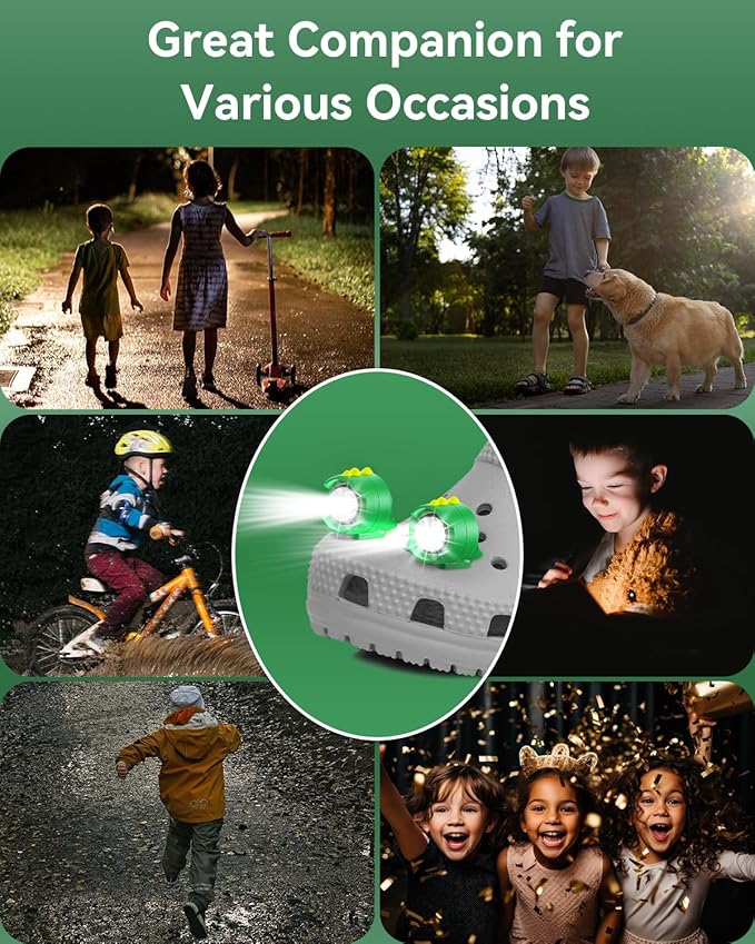 Headlights for Croc Shoes 2pcs, Shoes lights Dinosaur Design, Flashlights Accesories for Croc Shoes Lasting 145 Hours, 3 Modes Flashlight,Waterproof Headlights for Croc Shoes for Camping,Dog Walking