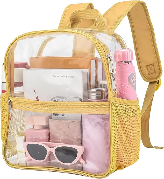 Oraben Clear Backpack for Stadium Events Clear Stadium Backpack 12x6x12 Bag (Enhanced Strap, Gold)