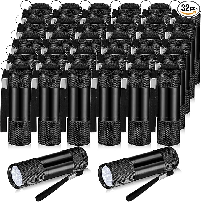 VIHOSE 32 Pcs Mini Flashlights Bulk, Bright Aluminum Handheld Flash Light with Lanyard, Small LED Flashlights for Kids Night Reading Emergency Hurricane Camping Hiking Party Favors(Black)