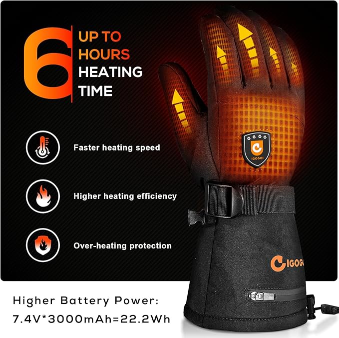 Heated Gloves for Men Women 7.4V Battery 22.2WH Rechargeable Heated Ski Gloves Touchscreen Waterproof Electric Heated Gloves for Winter Outdoor Work Skiing Hiking Camping Raynaud