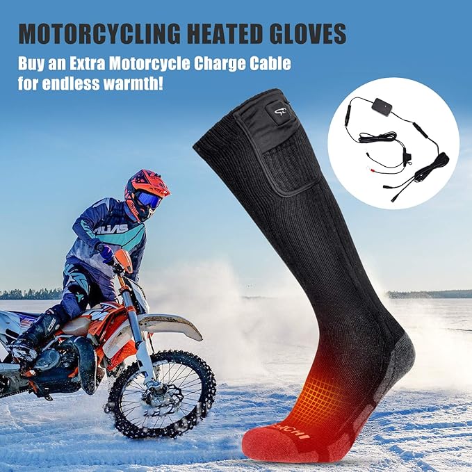Battery Heated Socks - Rechargeable Warm Winter Socks for Men Women, Foot Warmers for Camping Hunting Running Hiking Riding Skiing Cycling Motorcycle Cold Feet
