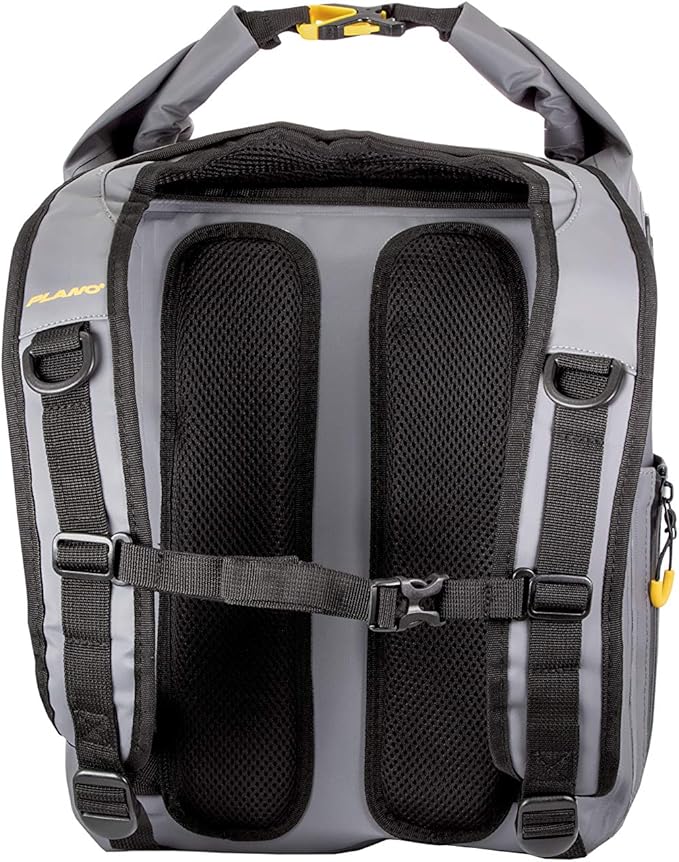 Plano Z-Series Roll-Top Waterproof Fishing Tackle Backpack, Gray Fabric, Includes 2 Clear 3700 StowAway Utility Boxes, Fishing Backpack with Tackle Boxes