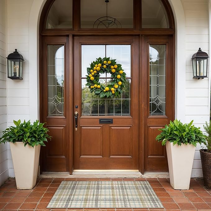 GENIMO Indoor Outdoor Area Rug 2.3'x3.6', Waterproof Non Shedding Front Door Mat, Easy Cleaning, Geometric Carpet for Patio, Porch, Entryway, Living Room, Balcony, Entrance, Bedroom, Brown & Beige