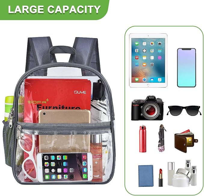 Oraben Clear Backpack for Stadium Events Stadium Backpack Waterproof 12x6x12 Clear Bag for Adult Concert Sport Work