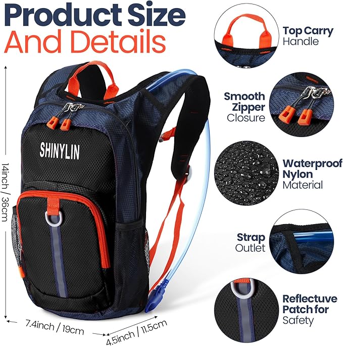 1 Pcs Kids Hydration Backpack with 1.5L Hydration Water Bladder Lightweight Water Backpack Hydration Pack