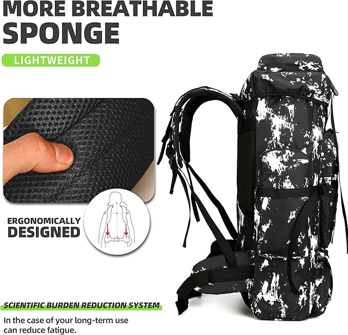 70L Camping Hiking Military Tactical Backpack Outdoor Water-Repellent Adjustable Sport Bags