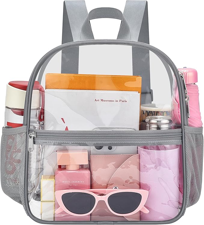Oraben Clear Backpack for Stadium Events Clear Stadium Backpack 12x6x12 Bag (Nylon Shoulder Straps, Grey)