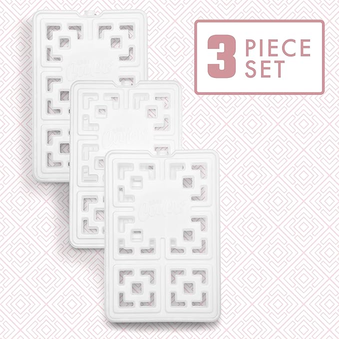 Cool Coolers Fashion Ice by Fit & Fresh, 3 Pack XL Slim Ice Packs, Unique Ice Pack Design for Womens Lunch Bag, Space Saving Reusable Ice Packs for Lunch Boxes, Cooler Ice Packs, Pearl White, 3PK