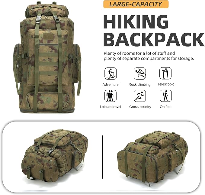 100L Hiking Camping Backpack Tactical Backpack for Men Large Survival Hunting Waterproof Backpack Molle Rucksack Military Camping Backpacking Daypack