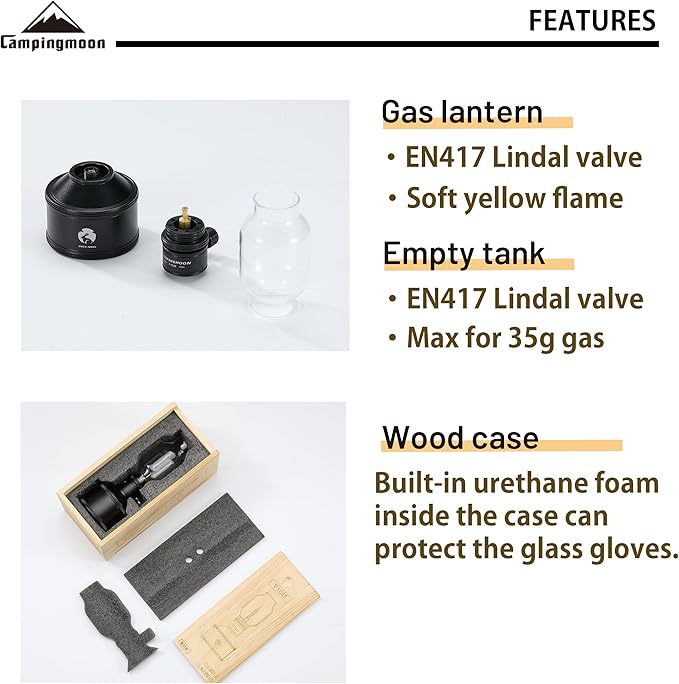 CAMPINGMOON Camping Gas Lantern Candle with Empty Tank Wooden Lantern Case Year of The Rabbit Limited Edition T-1C28
