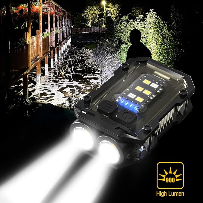 N10 LED Magnetic EDC Clip Flashlight Rechargeable 900 Lumens Mini Keychain Flashlight USB C 8 Modes Flash Light Small Flashlights for Camping,Running,Emergency,Hiking(Black)