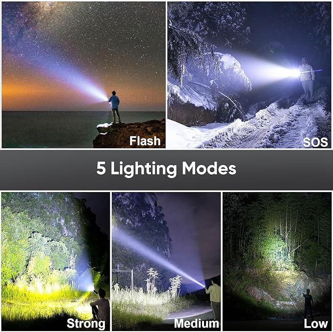 Flashlights Rechargeable 900000 High Lumens, 1500M Long Beam LED Handheld Flashlights, Super Bright Tactical Flashlight with Power Display & IPX6 Waterproof LED Flash Light for Camping Hiking