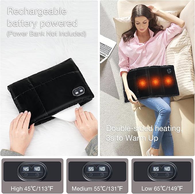 Allnice Hand Warmers Rechargeable Pouch USB Electric Handwarmers Bag Graphene Heating Pad for Hands with 3 Heating Levels Handwarmers Pocket for Outdoor Camping Xmas Gifts(Power Bank Not Included)