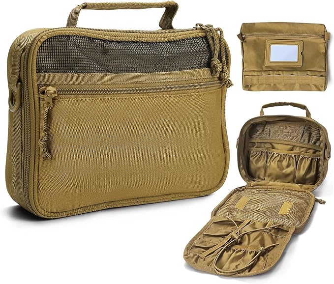 SMONT Toiletry Bag for Men Travel Toiletry Organizer Dopp Kit Organizer Toiletries Travel Bag Shaving Hygiene Bag Bathroom Hanging Men's Toiletry Bag for Short Trips Khaki