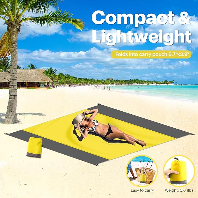 EASYFUN Beach Blanket Sandproof Oversized, 79''×83'' Extra Large Beach Mat, Portable Picnic Mat for Travel Camping Hiking, Lightweight Beach Essentials Family Water Resistant Mat Nylon 210T