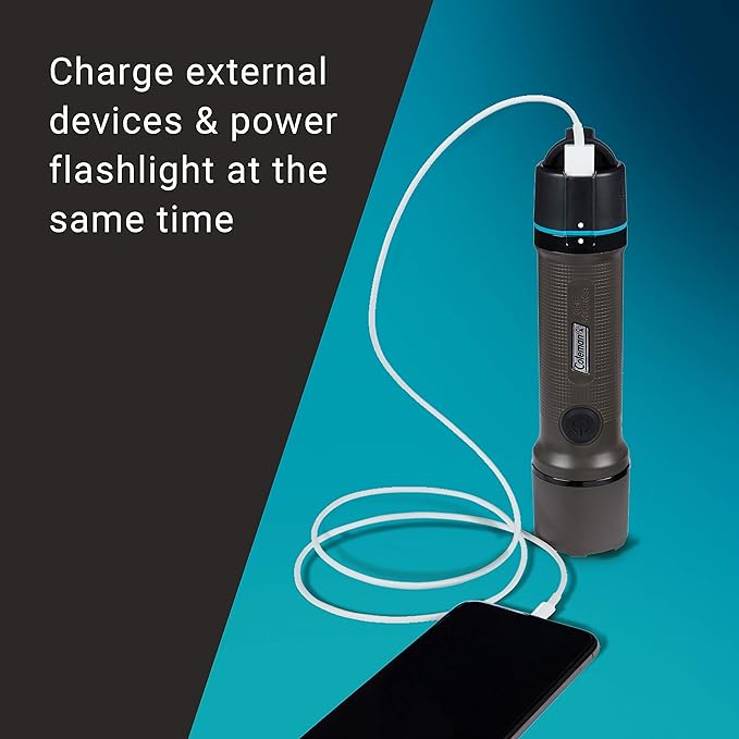 Coleman OneSource Rechargeable LED Flashlight, Water-Resistant Flashlight with OneSource Batteries Shines Up to 1000 Lumens, Rechargeable Heavy-Duty Flashlight for Camping, Emergencies, & Home Usage