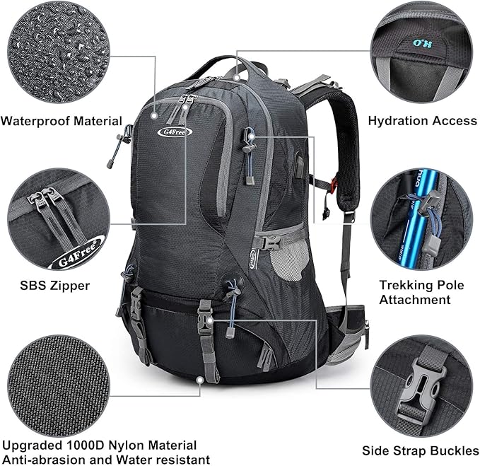 G4Free Men,Women Hiking, Dark Grey, L