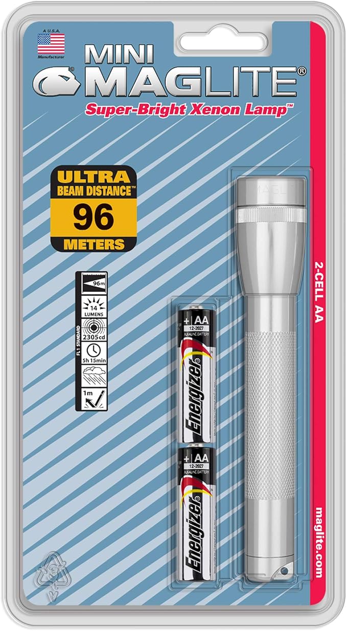Maglite Mini Incandescent 2-Cell AA Flashlight, Silver