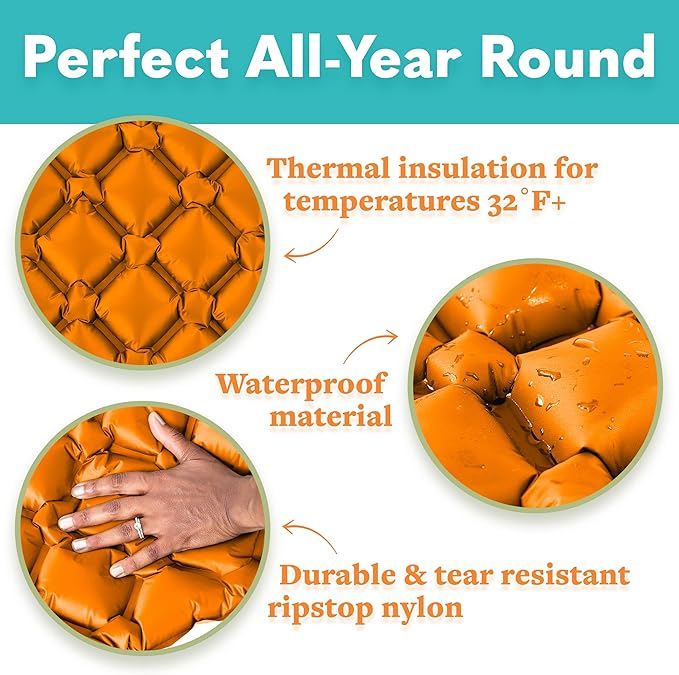 Sleeping Pad for Camping - Ultralight Sleeping Mat for Camping, Backpacking, Hiking - Lightweight, Inflatable Air Mattress - Compact Camping Mats for Sleeping-Orange with Black back-1pk