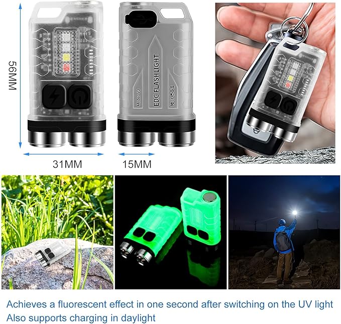 Mini Keychain Flashlights High Lumens, EDC Flashlight Rechargeable with Red UV Blue Light & Tail Magnet, 900 Lumens Led Pocket Small Powerful Flashlights for Camping, Emergencies,Everyday Carry, IP65