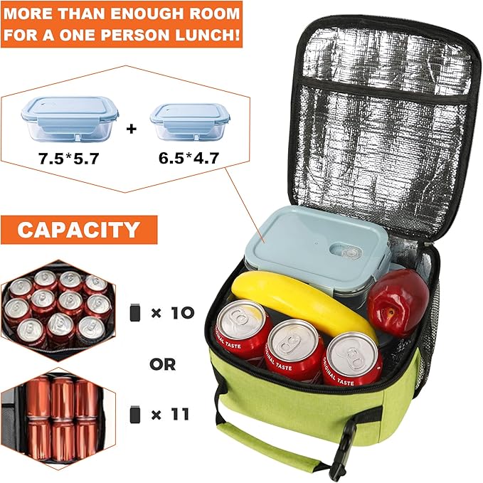 Femuar Lunch Box for Men Women Adults Small Lunch Bag for Office Work Picnic - Reusable Portable Lunchbox, Green