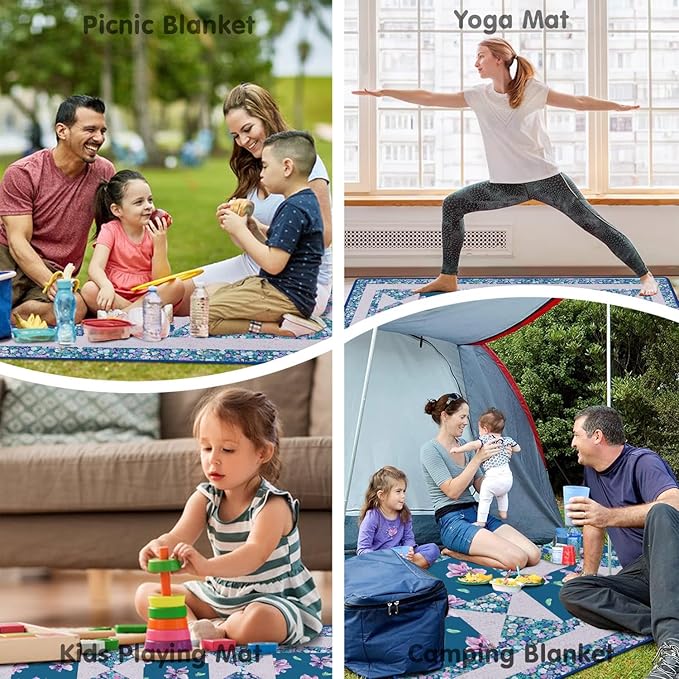 Extra Large Picnic Blankets Waterproof Foldable (60"x 80") Beach Blanket Waterproof Sandproof,3-Layer Thicking Mat Outdoor Packable Camping Blanket